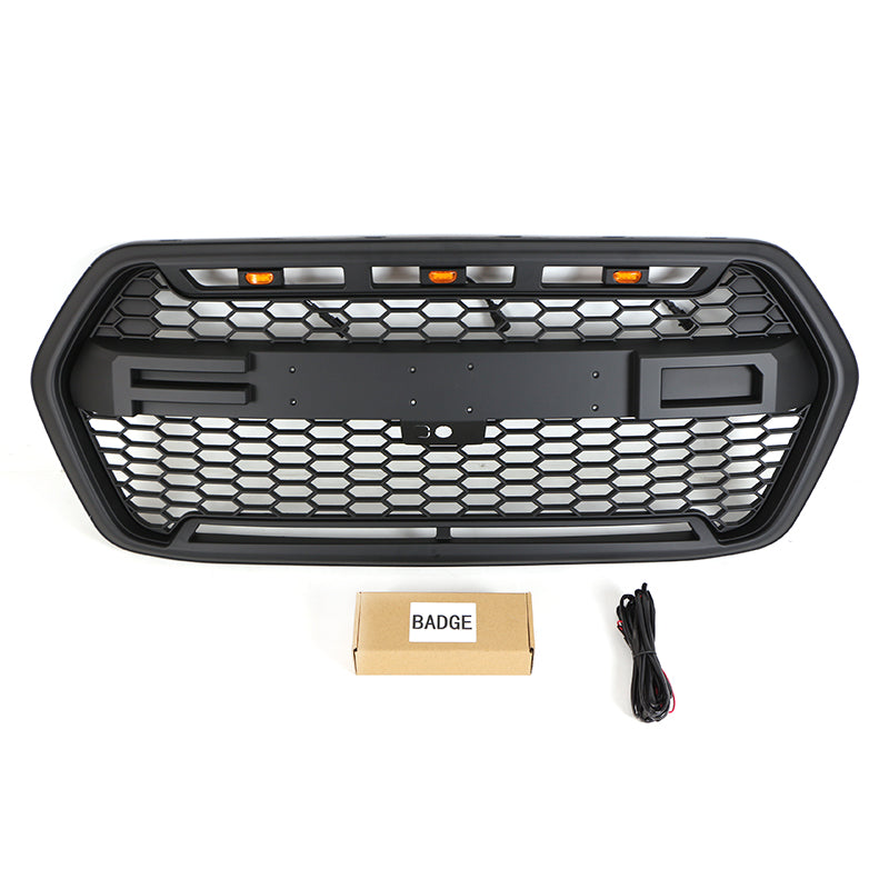 Front Grille For 2022 Ford Transit Custom Bumper Grills Grill Cover W/3 LED Light Black
