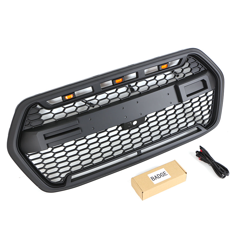 Front Grille For 2022 Ford Transit Custom Bumper Grills Grill Cover W/3 LED Light Black