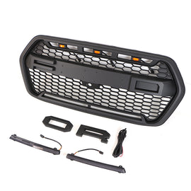 Front Grille For 2022 Ford Transit Custom Bumper Grills Grill Cover W/3 LED Light & Light Bar Black