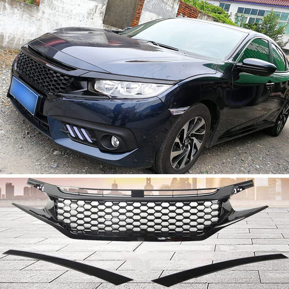 Front Grille For 2016 2017 2018 2019 2020 2021 Honda Civic 10th JDM Mesh Bumper Grill Grills Glossy Black
