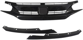 Fits 2016 2017 2018 2019 2020 2021 Honda Civic 10th Gen OE Gloss Black Front Bumper Hood Mesh Grille