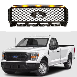 Front Grille for 2021-2022 Ford F150 4x4 Pickup Raptor Front Bumper Grill W/LED Lights Black