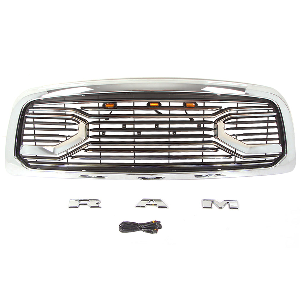 Grille For 2009 2010 2011 2012 2013 Dodge Ram 1500 Front Mesh Bumper Grill Big Horn With 3 Led Lights Chrome