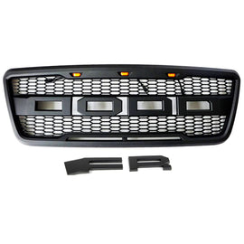 Front Grille For 2004 2005 2006 2007 2008 Ford F150 Front Bumper Mesh Grills Replacement Grill W/3 Lights Black