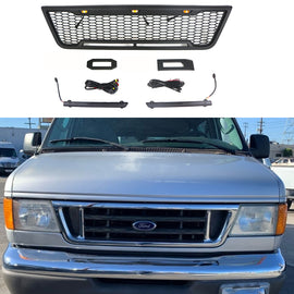 Front Grille For 2003 2004 2005 2006 2007 E150 E250 E350 Matte Black Grille With Light Bar