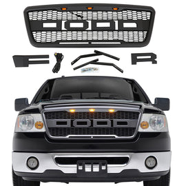 Front Grille For 2004 2005 2006 2007 2008 Ford F150 Front Bumper Mesh Grills Replacement Grill W/3 Lights Black