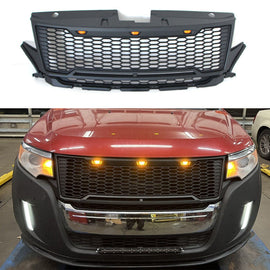 Front Grille For 2011 2012 2013 2014 Ford Edge Bumper Grills Grill Cover W/3 LED Light Black