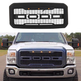 Front Grille For 2011 2012 2013 2014 2015 2016 Ford F250 F350 Super Duty Grill Raptor Style W/3 Lights Black