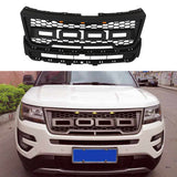 Front Grille For 2016 2017 2018 Ford Explorer Mesh Bumper Grilles Grills Cover W/3 lights Black