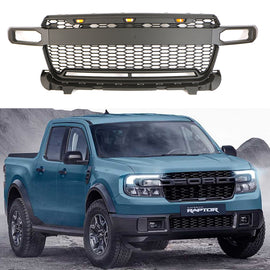 Front Grille For 2022 Ford Maverick Bumper Grills Grill Cover W/3 LED Light Black