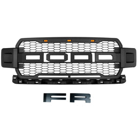 Front Grille For 2018 2019 2020 Ford F150 Front Mesh Grilles Bumper Grill W/3 LED Lights Black