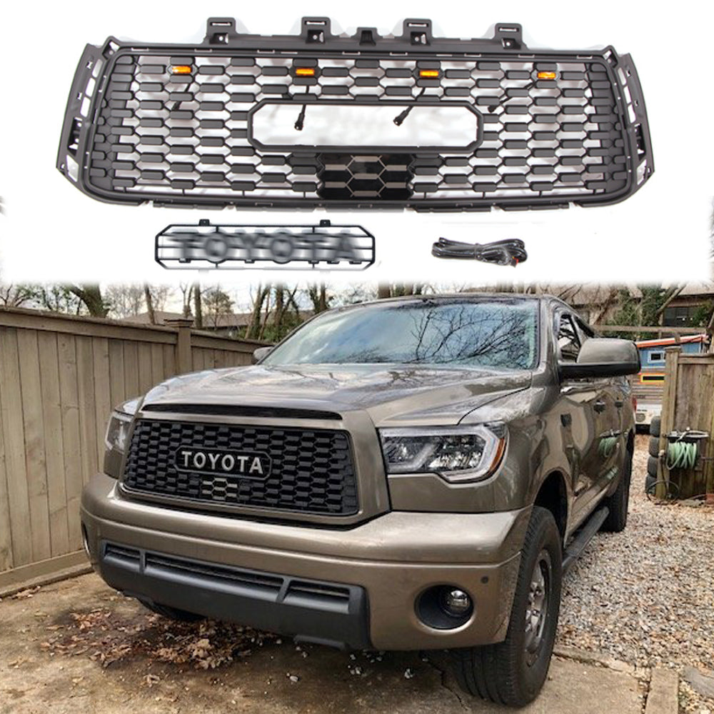 Front Grille For 2010 2011 2012 2013 Toyota Tundra Bumper Grills Front Grill Replacement Grilles With 4 LED Lights Black