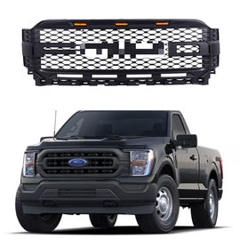 Front Grille for 2021-2022 Ford F150 Raptor Bumper Grills Grill W/4 LED Lights Matte Black