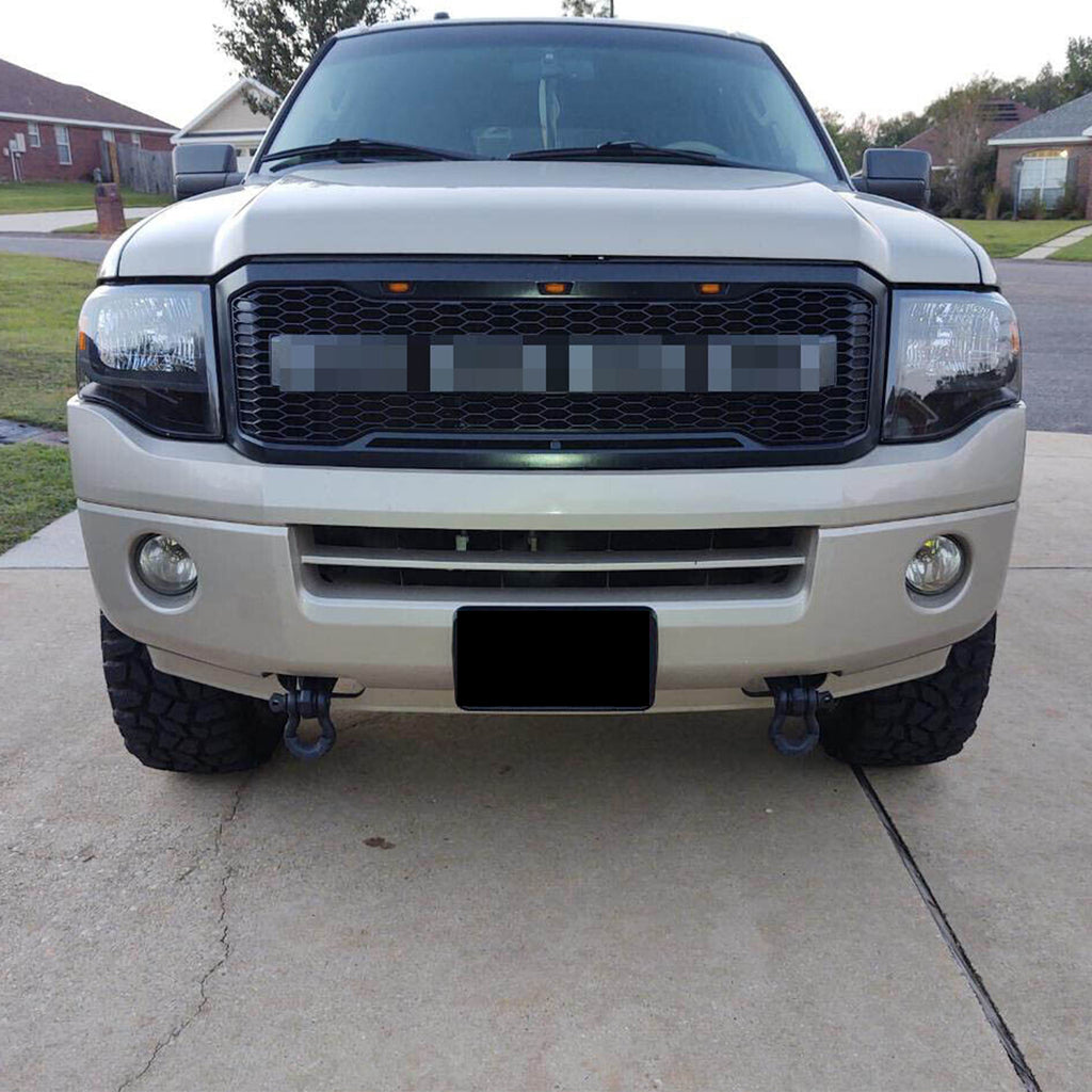 Front Grille For 2007 2008 2009 2010 2011 2012 2013 2014 2015 2016 2017 Ford Expedition Raptor Style Mesh Bumper Grille Grill Honeycomb Cover Grille With Led Lights Black