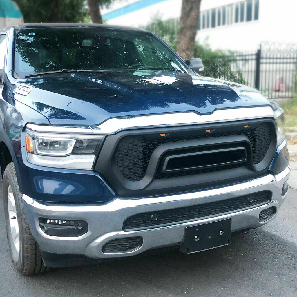 Front Grille For 2019 2020 2021 Dodge Ram 1500 Front Mesh Bumper Grill Grilles Cover W/3 Lights Black