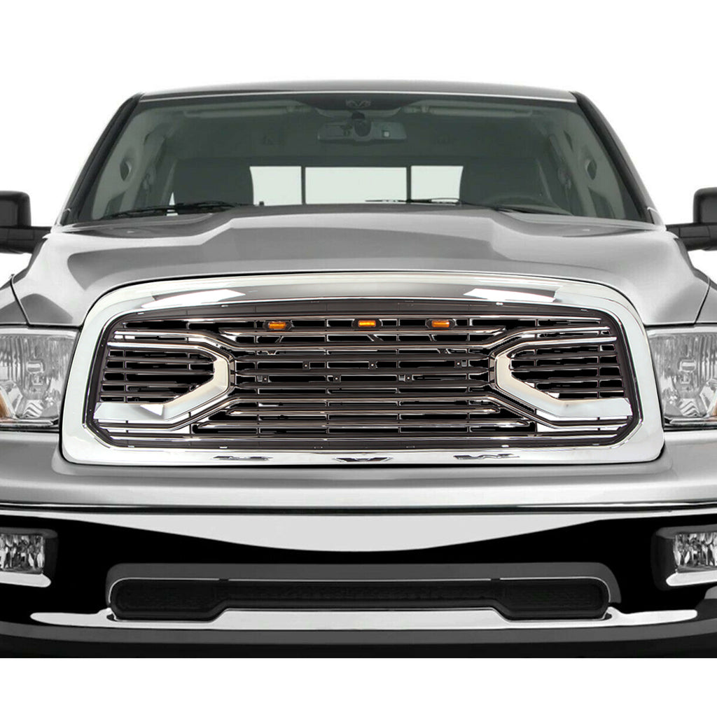 Grille For 2009 2010 2011 2012 2013 Dodge Ram 1500 Front Mesh Bumper Grill Big Horn With 3 Led Lights Chrome