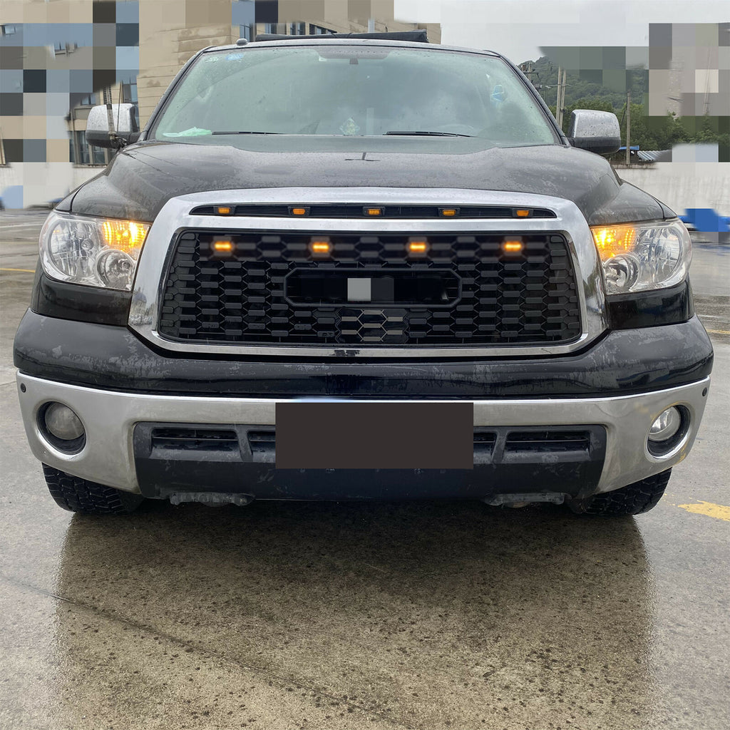 Front Grille For 2010 2011 2012 2013 Toyota Tundra Bumper Grills Front Grill Replacement Grilles With 4 LED Lights Black