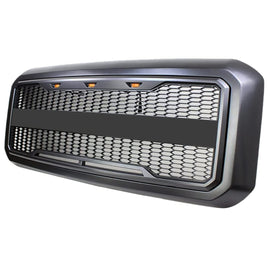 Front Grille For 2011 2012 2013 2014 2015 2016 Ford F250 F350 Super Duty Grill Raptor Style W/3 Lights Black