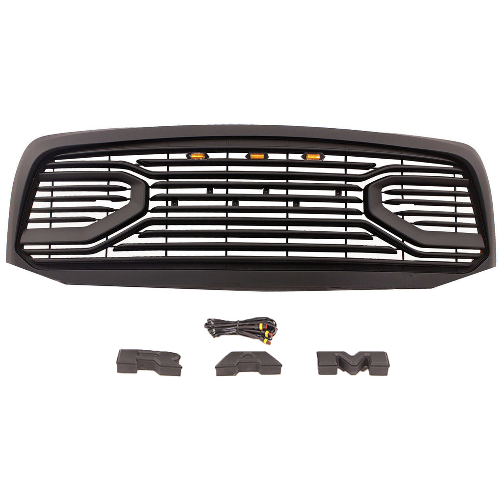 Front Grill For Dodge Ram 1500 2006 2007 2008 Mesh Bumper Grille Big Horn Style Replacement Grille W/3 Led Lights Black
