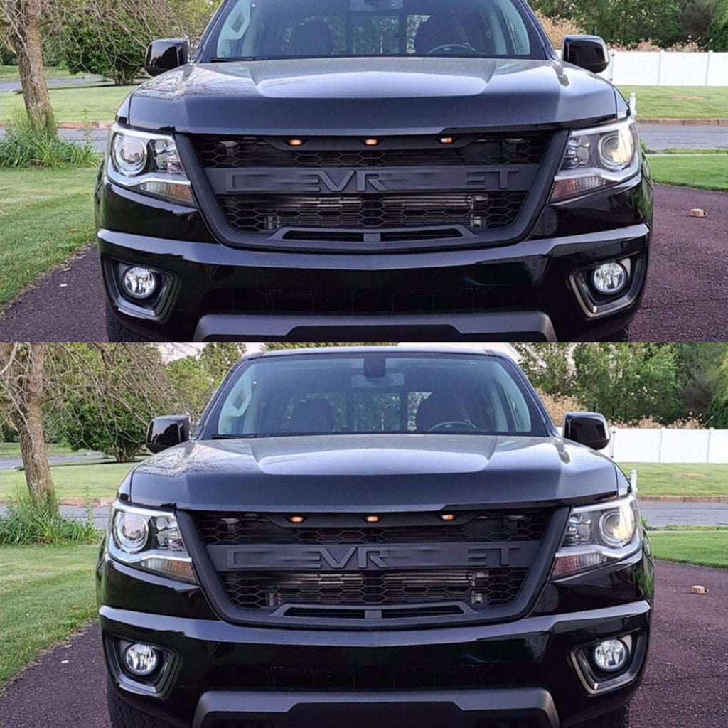 Front Grille for 2016 2017 2018 2019 Chevrolet Colorado Front Bumper Mesh Grill With 3 LED Lights Black
