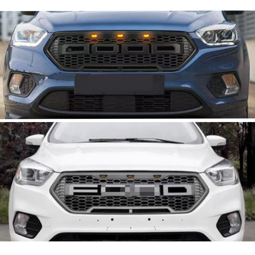 Front Grille For 2017 2018 2019 Ford Kuga Escape Honeycomb Bumper Grill Replacement Grilles W/3 Lights Black