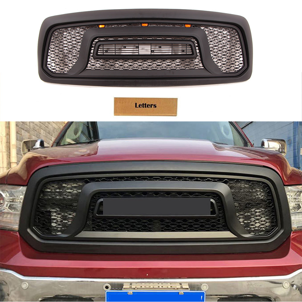 Front Grille For 2002 2003 2004 2005 Dodge Ram 1500 Mesh Bumper Grill With Led Lights Black