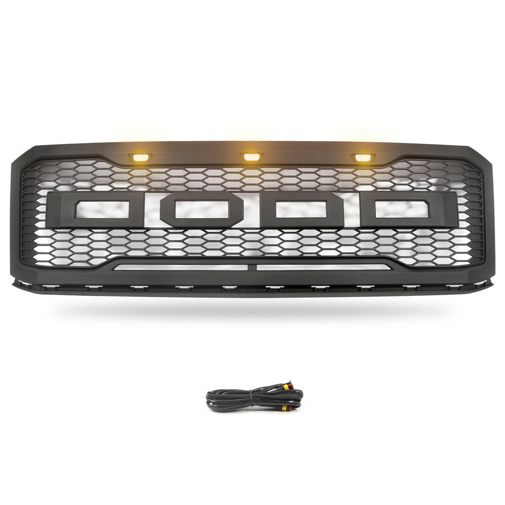 Front Grille For 2007 2008 2009 2010 2011 2012 2013 2014 2015 2016 2017 Ford Expedition Raptor Style Mesh Bumper Grille Grill Honeycomb Cover Grille With Led Lights Black