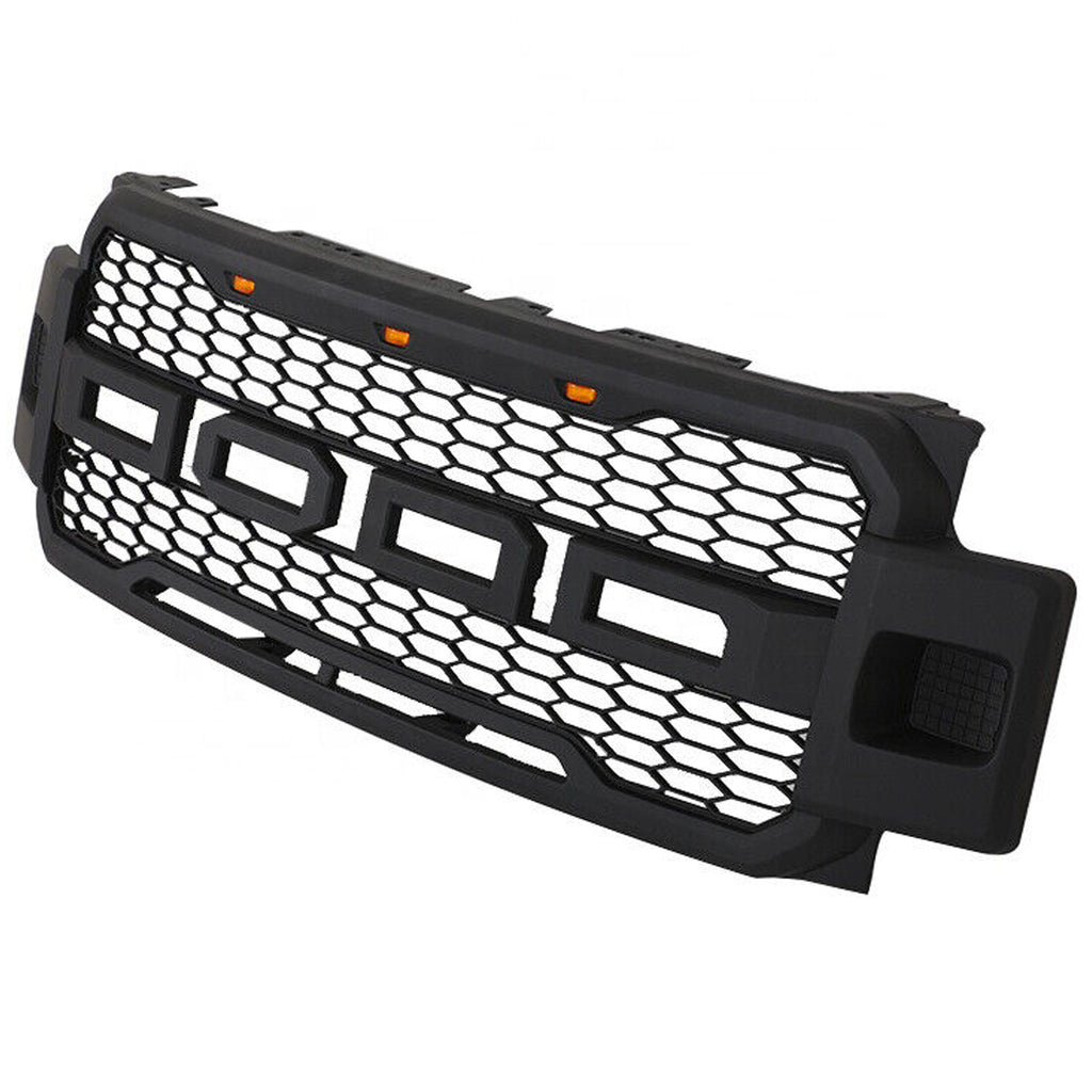 Front Grille For 2017 2018 2019 Ford F250 F350 Super Duty Upper Bumper Grill With 3 Led Lights Black