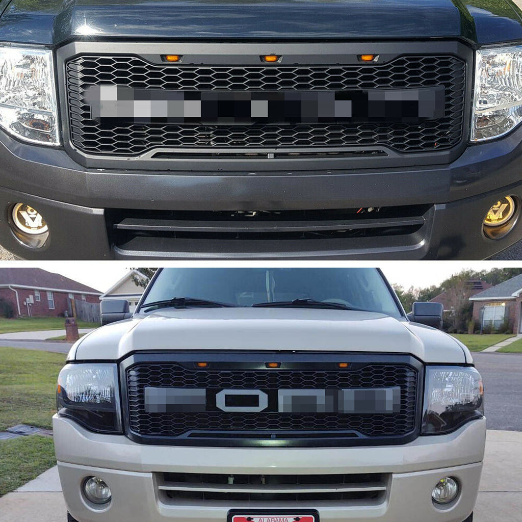 Front Grille For 2007 2008 2009 2010 2011 2012 2013 2014 2015 2016 2017 Ford Expedition Raptor Style Mesh Bumper Grille Grill Honeycomb Cover Grille With Led Lights Black