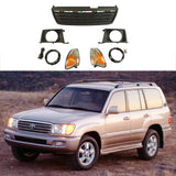 Front Grille Light For 1998-2006 Toyota Land Crusier LC100 Bumper Grills Grill Cover W/4 LED Lights Black