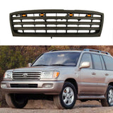Front Grille For 1998-2006 Toyota Land Crusier LC100 Bumper Grills Grill Cover W/4 LED Light Black