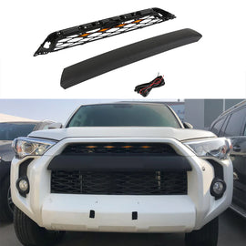 Front  Grille For 2020 2021 2022 4Runner TRD Pro Bumper Grills Grill Cover W/4 LED Lights Black