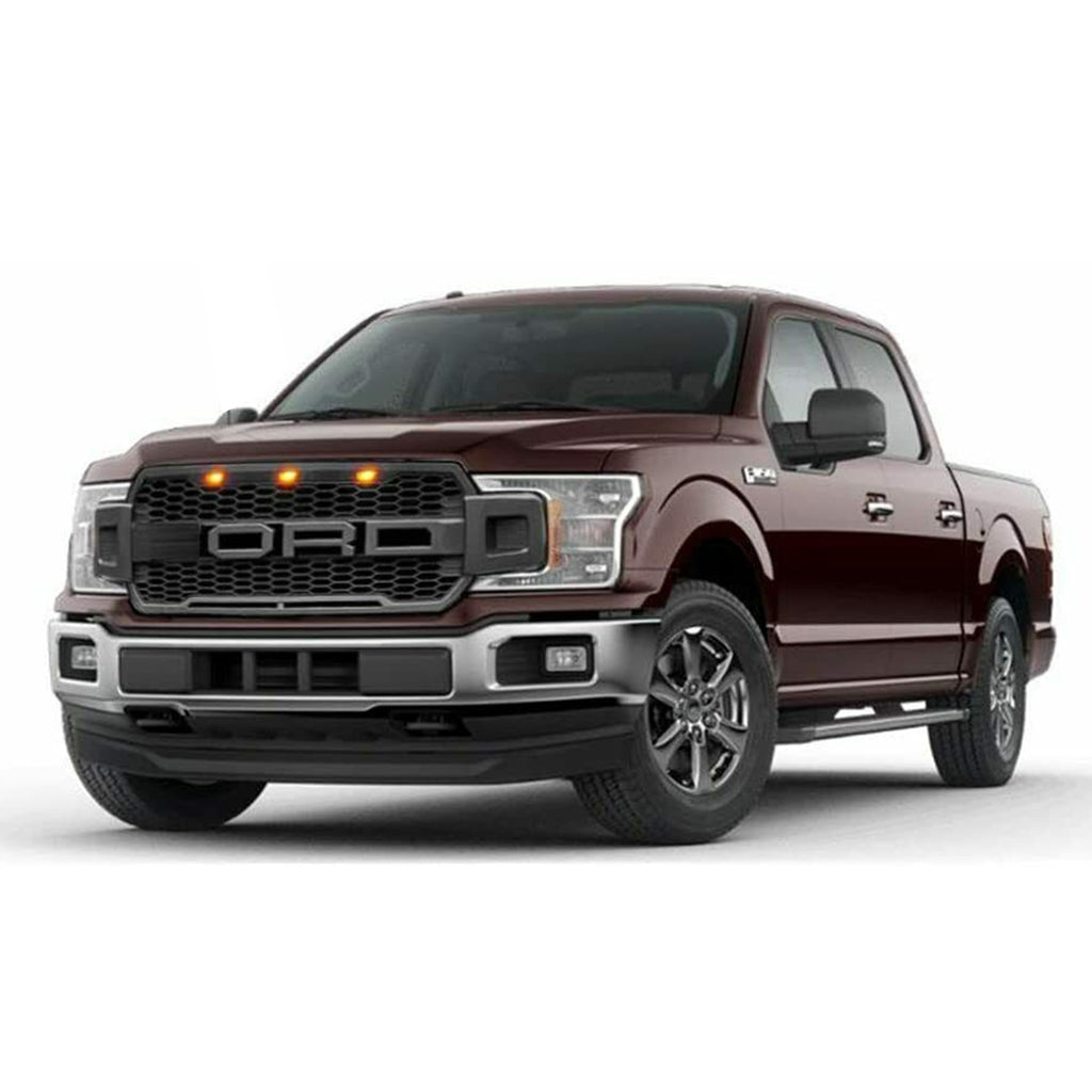 Front Grille For 2018 2019 2020 Ford F150 Front Mesh Grilles Bumper Grill W/3 LED Lights Black