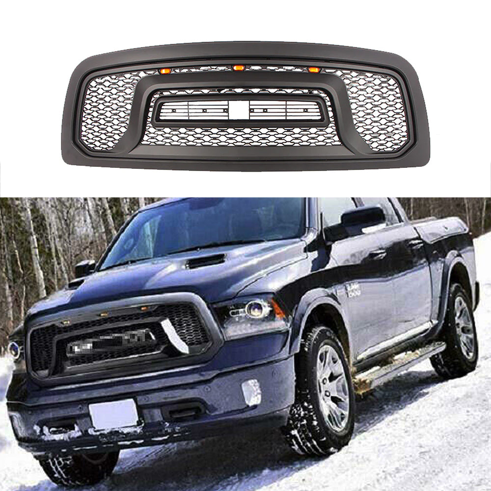 Front Grille for Dodge RAM 2500 3500 2010-2019 Bumper Grill Grills Big Horn Horizontal Style W/3 lights Black