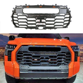 Front Grille For 2022-2023 Toyota Tundra Bumper Grills Grill Cover W/3 LED Lights&Light Bar Black
