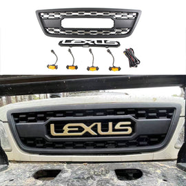 Front Grille For 1998 1999 2000 2001 2002 Lexus LX570 Front Center Mesh Grill Cover With 4 LED Lights Black