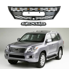 Front Grille For 2008 2009 2010 2011 2012 Lexus LX570 Front Center Mesh Grill Cover With 4 LED Lights Black