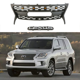 Front Grille For 2013 2014 2015 Lexus LX570 Front Center Mesh Grill Cover With 4 LED Lights Black
