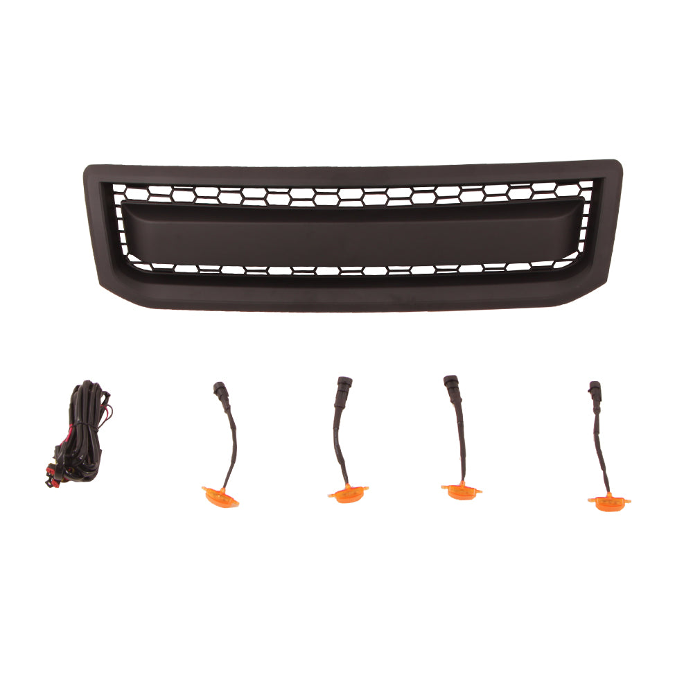 Front Grille With Grille For 2002-2009 Toyota Land Crusier LC120 Bumper Grills Grill Cover W /4 LED Lights Black
