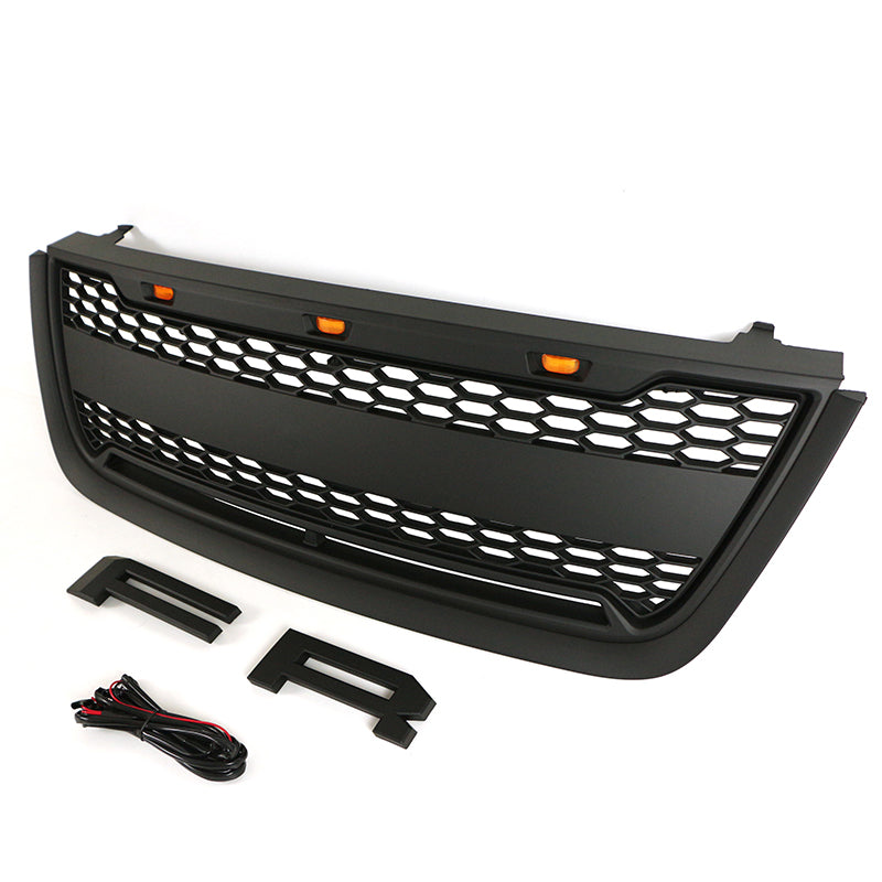 Front Grille For 2003 2004 2005 2006 Ford Expedition Bumper Grills Grill Cover W/3 LED Light Black