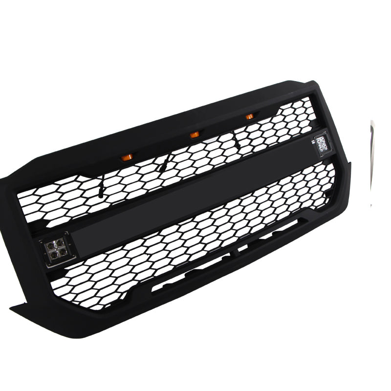 Front Grille For 2016 2017 2018 Chevrolet Silverado 1500 Bumper Grills Grill Cover W/3 LED Light and Cub Light Black