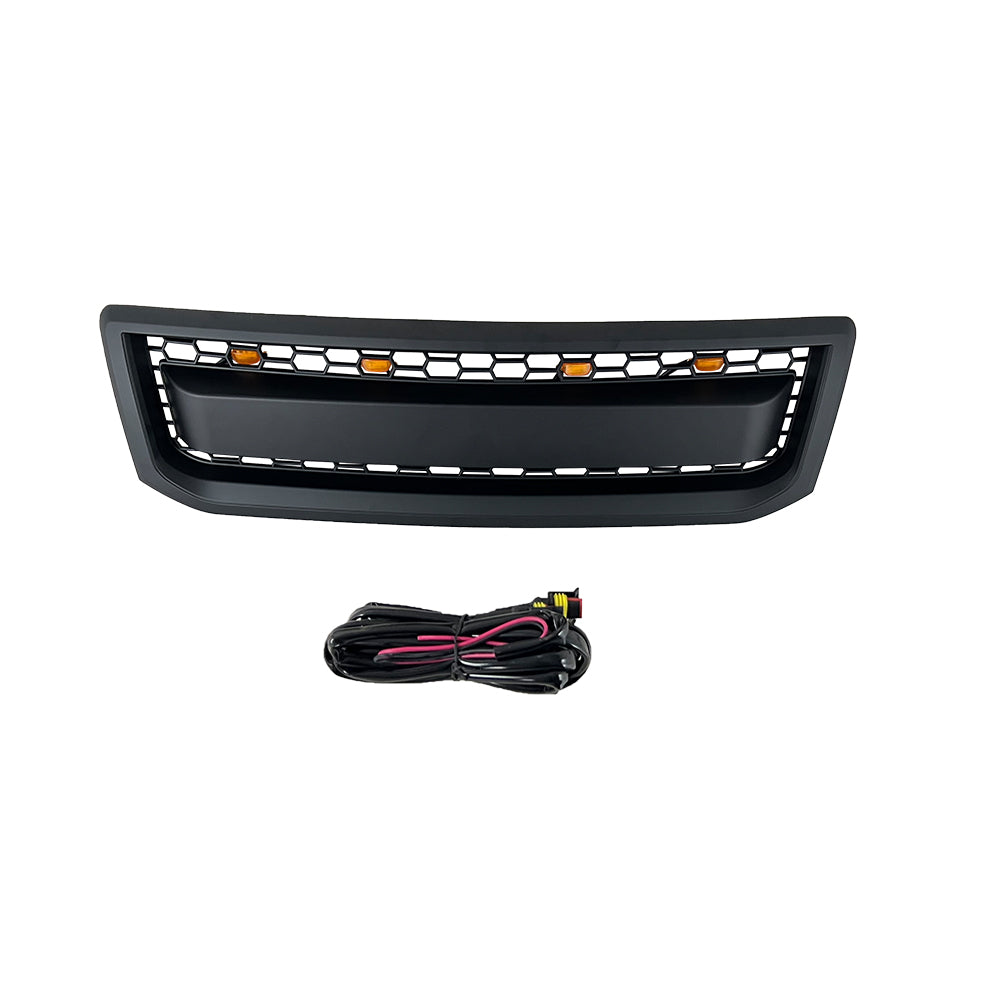 Front Grille With Grille For 2002-2009 Toyota Land Crusier LC120 Bumper Grills Grill Cover W /4 LED Lights Black