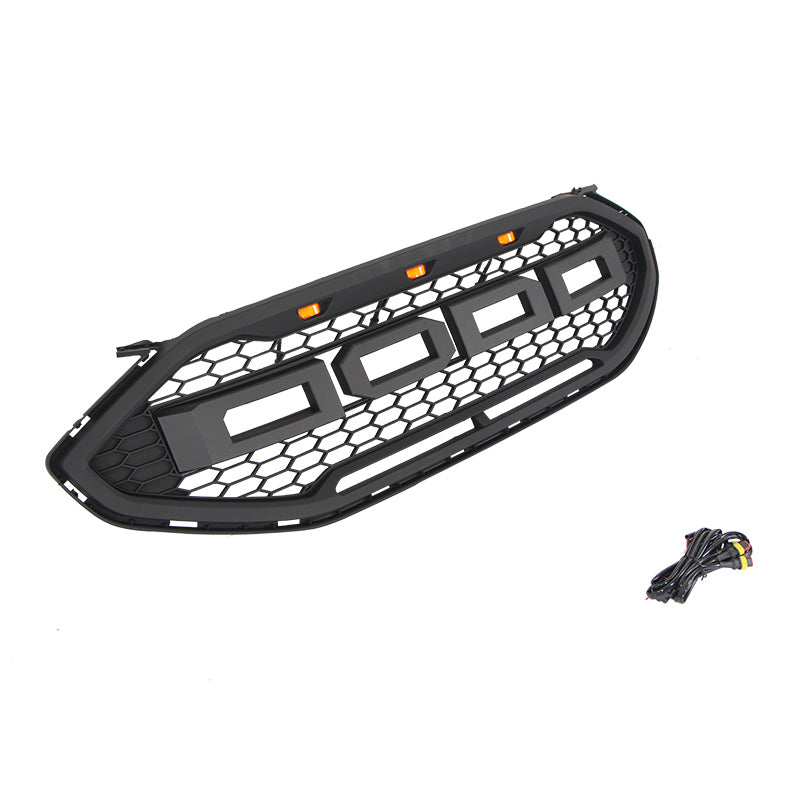 Front Grille For 2019-2022 Ford Edge Bumper Grills Grill Cover W/3 LED Light Black