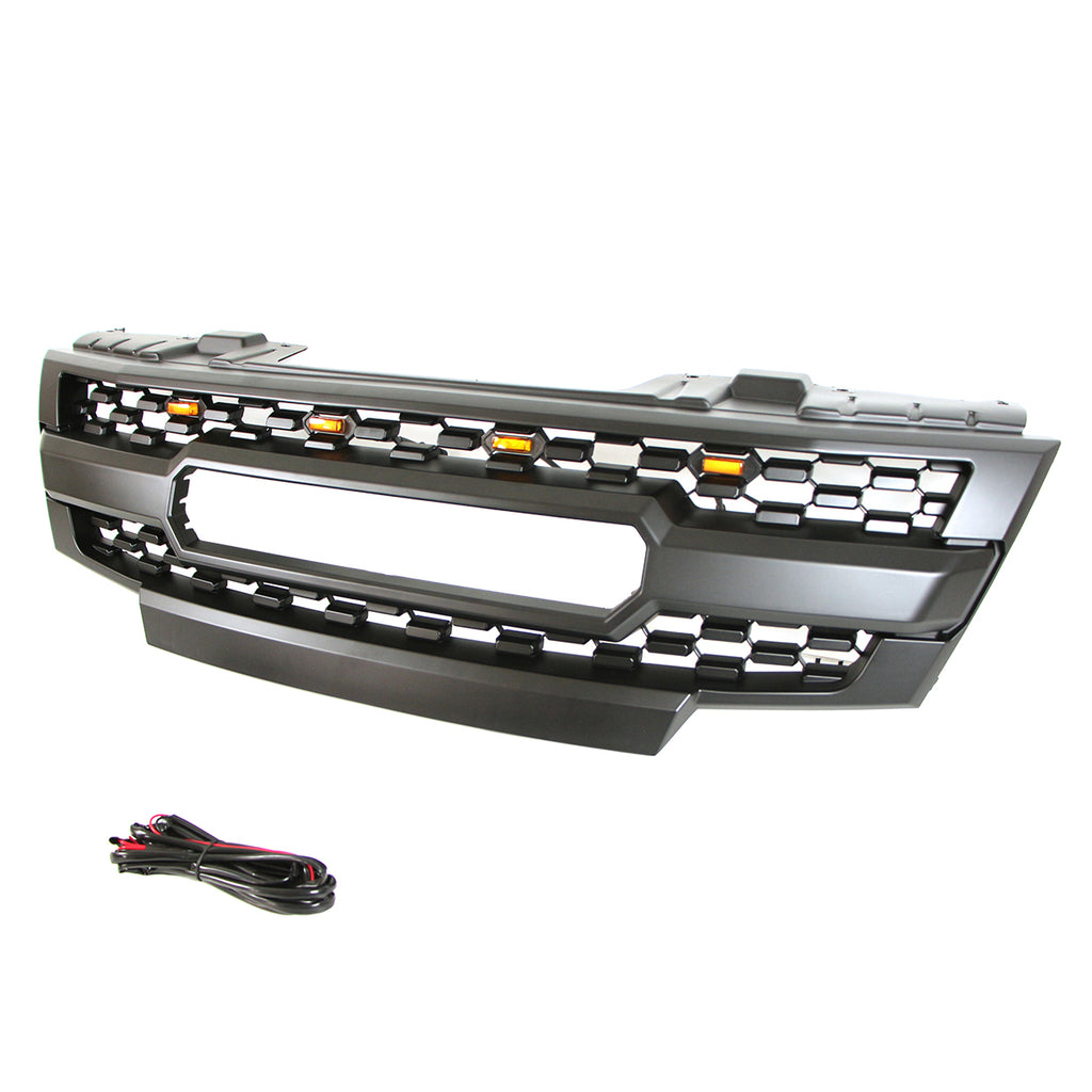 Front Grille For 2009-2019 Nissan Frontier Bumper Grills Grill Cover W/3 LED Light Black