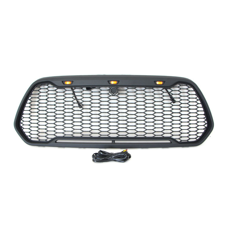 Front Grille For 2014 2015 2016 2017 2018 2019 2020 2021 Ford Transit Custom Bumper Grills Grill Cover W/3 LED Light Black