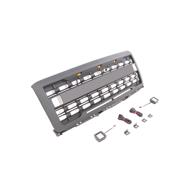 Front Grille for 2014-2015 Chevrolet Silverado 1500 Grills Grill Cover W/3 LED Lights and Cube Lights Black