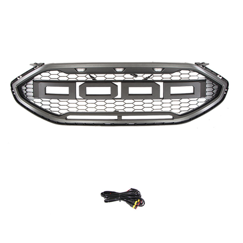 Front Grille For 2019-2022 Ford Edge Bumper Grills Grill Cover W/3 LED Light Black