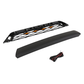 Front  Grille For 2020 2021 2022 4Runner TRD Pro Bumper Grills Grill Cover W/4 LED Lights Black