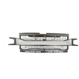 Front Grille for 2019-2021 Chevy Chevrolet Silverado 1500 Bumper Grills Grill Cover W/3 LED Light Black