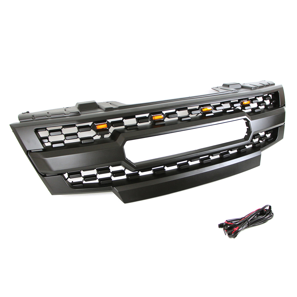 Front Grille For 2009-2019 Nissan Frontier Bumper Grills Grill Cover W/3 LED Light Black